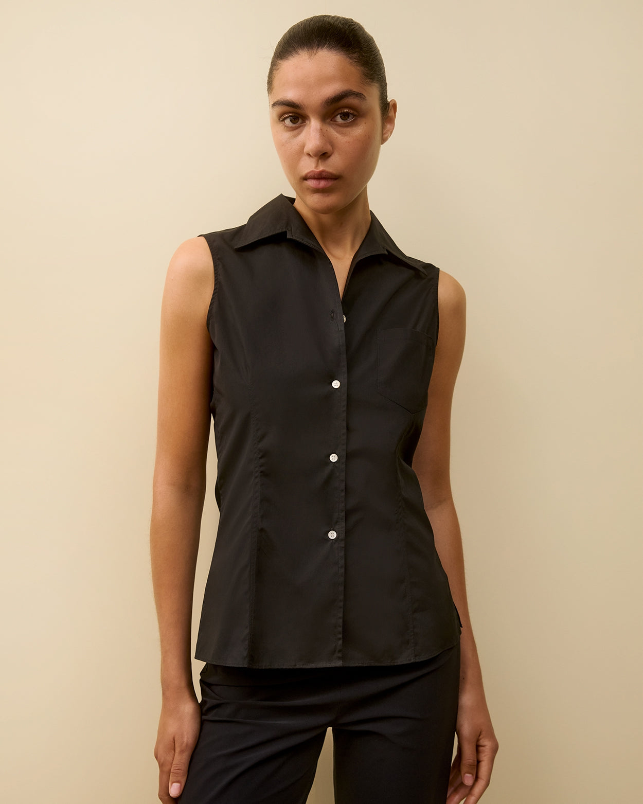 ROSIE SLEEVELESS SHIRT | Black - Black / XS ROSIE SLEEVELESS SHIRT | Black - Black / XS